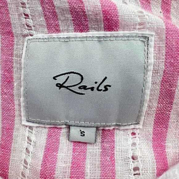 Rails Jamie Kokomo Stripe Linen Blend Short Sleeve Blouse Pink White Size Small - Picture 10 of 14